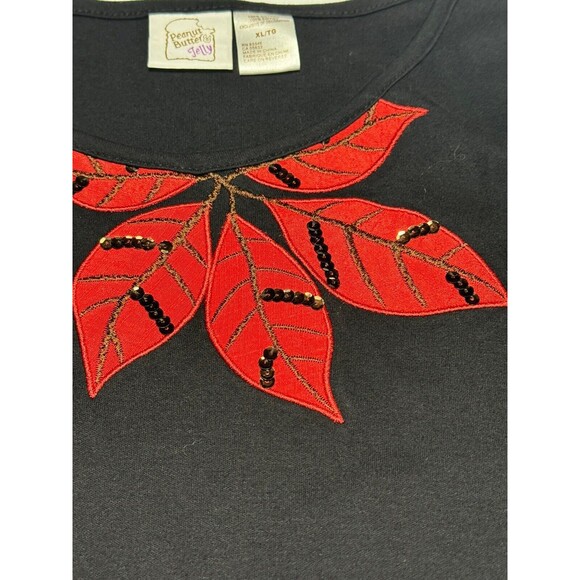 Vintage Peanut Butter & Jelly Black Sweater‎ Red Poinsettia Sequin Women’s XL - Picture 11 of 11
